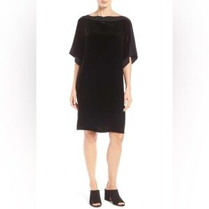NWOT Eileen Fisher Black Velvet Raw Silk Trim Dress Size M